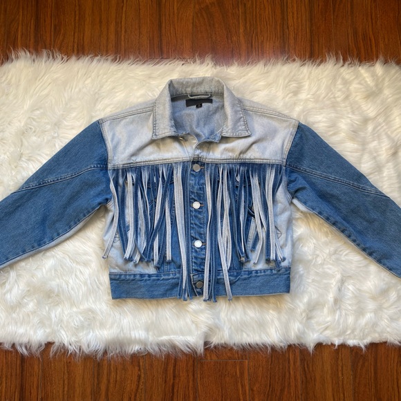BLANKNYC Bonnaroo Blue Denim Two Tone Fringe Western Jean Jacket Size S - Picture 5 of 16